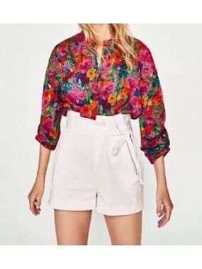 Zara White Waist Tie-Front Shorts